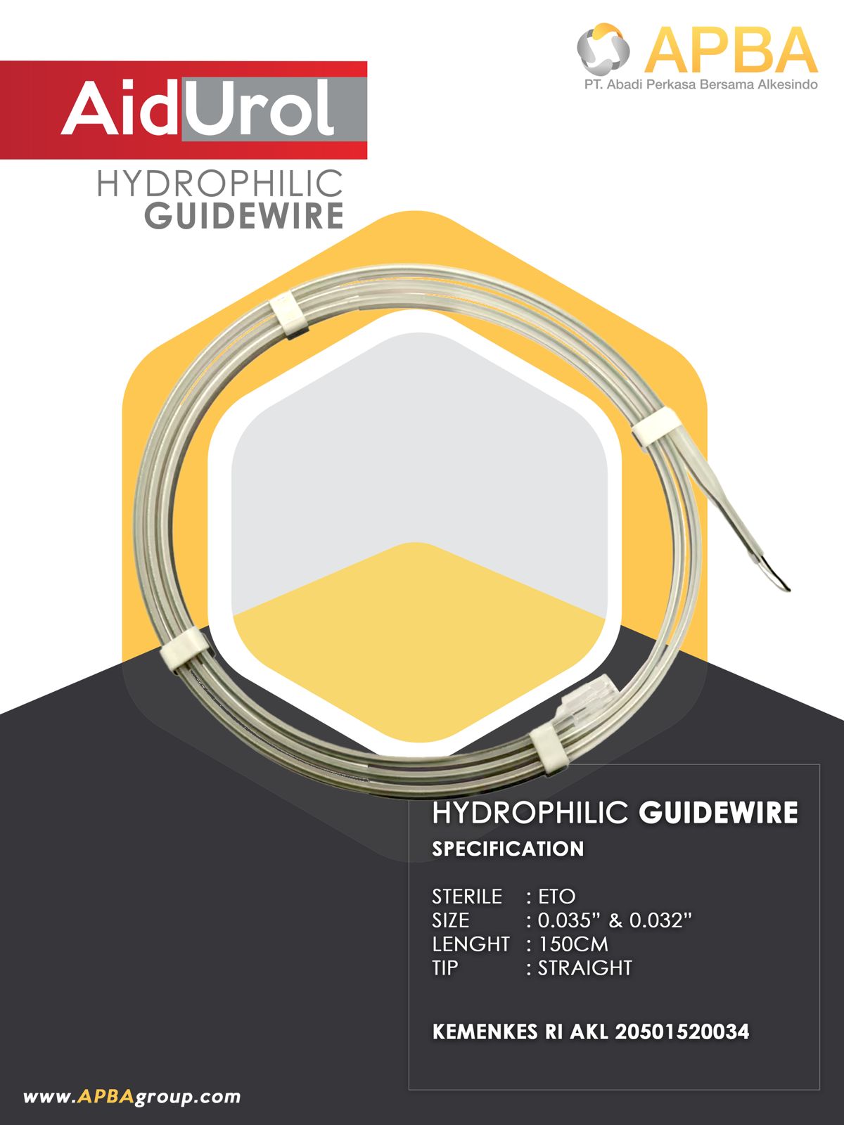 AIDUROL Hydrophilic Guidewire 0.035" X 150cm